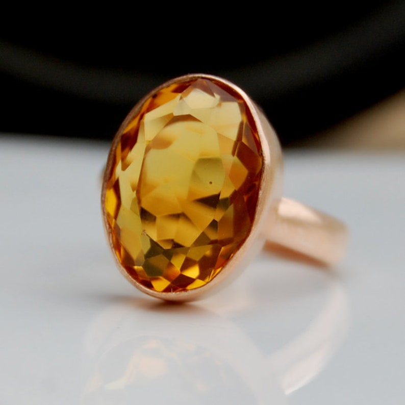 Oval Cut Yellow Citrine 18K Matte Finish Rose Gold Ring, November Birthstone 18K Matte Finish Yellow Gold Sterling Silver Ring image 2