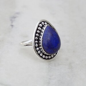 Pear Cab Lapis Lazuli Gemstone 925 Sterling Silver Ring,  18K Rose Gold, 18K Yellow Gold Blue Lapis Ring Jewelry, Unique gift Jewelry