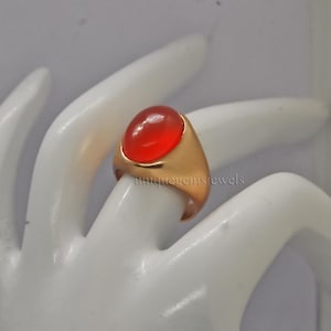 Red Carnelian Gemstone 925 Sterling Silver Ring, 18K Gold Plated