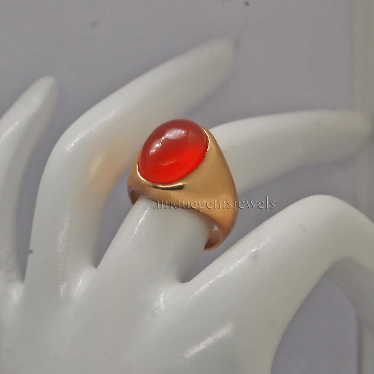 Red Carnelian Gemstone 925 Sterling Silver Ring, 18K Gold Plated