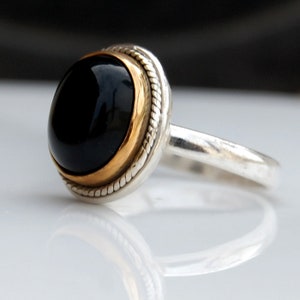 Oval Cab Black Onyx 925 Sterling Silver Yellow Gold Plated Two tone Ring Jewelry, Two Tone Silver Statement Ring , Zodiac Jewelry