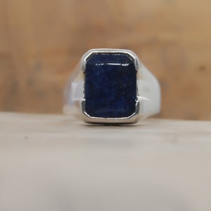 Cushion Cut Rich Blue Sapphire Gemstone 925 Sterling Silver Ring, 18K Rose Gold, 18K Yellow Gold Ring, Blue Sapphire Signet Engraved Ring