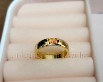 Oval Cut Yellow Citrine 925 Sterling Silver Ring, 18K Rose Gold, 18K Yellow Gold  Ring, Mandarin Citrine Personalized Signet Zodiac Ring