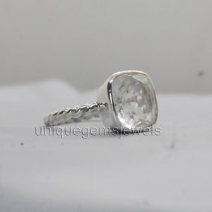 Emerald Cut White Topaz Ring, 925 Sterling Silver, Statement Gold Ring