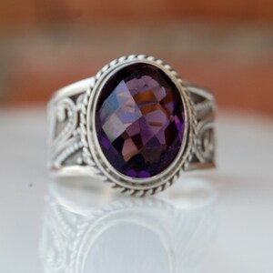 Purple amethyst 925 Sterling Silver Ring,  Purple Faceted Purple Amethyst Gemstone Ring Jewelry, Huge Unique Vintage Style Ring Jewelry