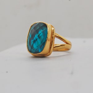 Rose Cut Neon Blue Apatite Quartz Ring: 925 Sterling Silver, 18K Gold