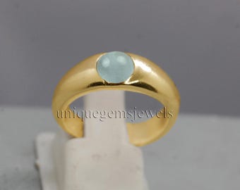 Blue Aquamarine Ring, 18K Gold Fill, Sterling Silver Band