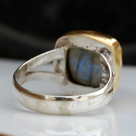 Zodiac Jewelry Two Tone Silver Statement Ring Oval Cab Aquamarine 925 Sterling Silver Yellow Gold Plated Two Tone Ring Jewelry Jewelry Rings Norsk Skogbruk No