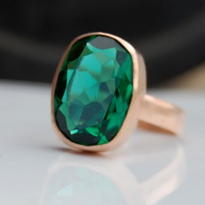 Dark Green Tourmaline 18K Matte Finish Rose Gold Ring,  Green Tourmaline Birthstone 18K Matte Finish Yellow Gold Sterling Silver Ring