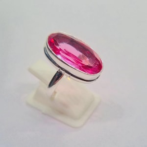 Oval Pink Tourmaline Sterling Silver Ring: Dainty Zodiac Jewelry