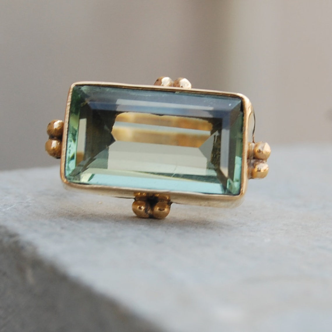 Cushion Cut Green Amethyst 925 Sterling Silver Ring 18K Rose Etsy