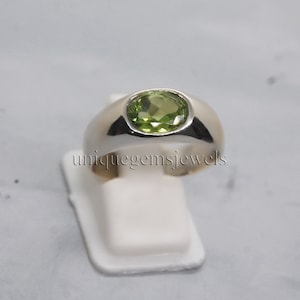 Natural Green Peridot 925 Sterling Silver Ring, 18K Rose Gold, 18K Yellow Gold Oval Green Peridot Ring, Personalised Signet Solid Jewelry