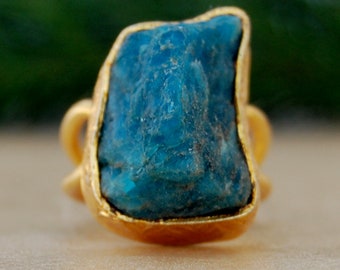 Blue Apatite Gemstone 925 Sterling Silver Ring Jewelry, Rose Gold, Yellow Gold Blue Apatite Ring Jewelry