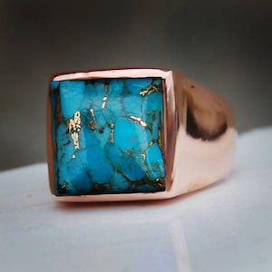Blue Copper Turquoise Sterling Silver Men's Signet Ring