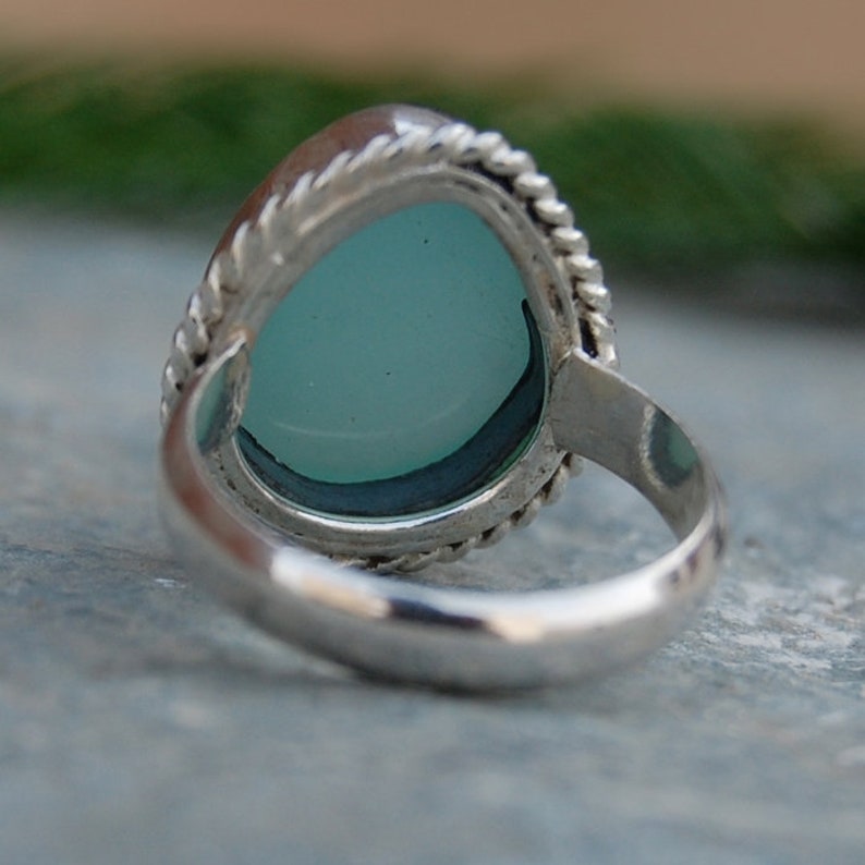 18K Yellow Gold Chalcedony Ring Jewelry Unique gift Jewelry 18K Rose Gold Natural Aqua Chalcedony Gemstone 925 Sterling Silver Ring