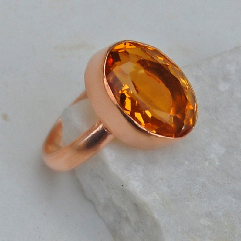 Oval Cut Yellow Citrine 18K Matte Finish Rose Gold Ring, November Birthstone 18K Matte Finish Yellow Gold Sterling Silver Ring image 4