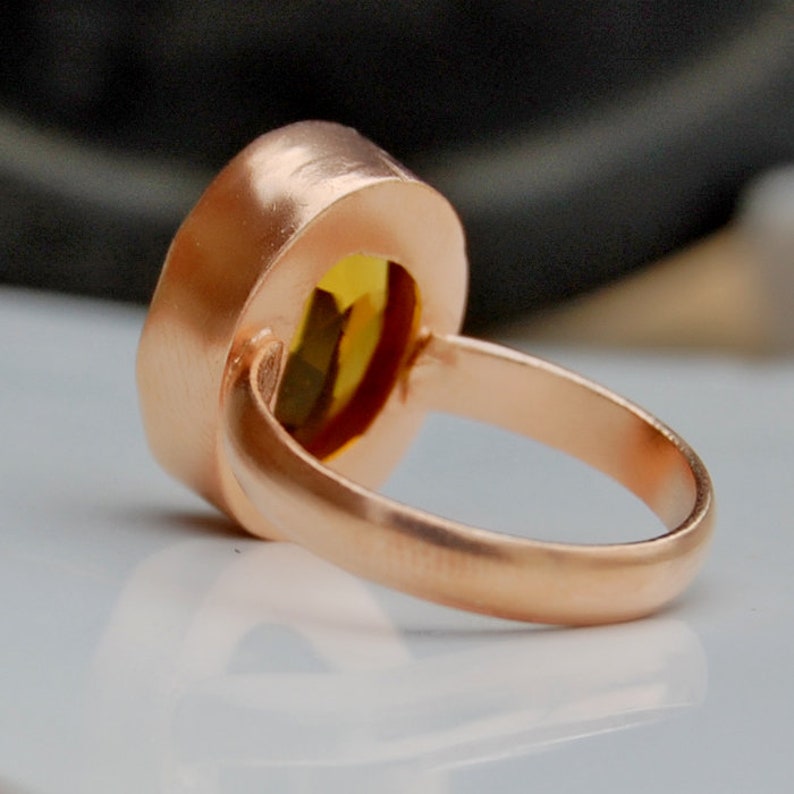 Oval Cut Yellow Citrine 18K Matte Finish Rose Gold Ring, November Birthstone 18K Matte Finish Yellow Gold Sterling Silver Ring image 5