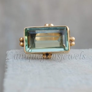 Kussengeslepen groene amethist 925 sterlingzilveren ring, 18 kt roségoud, 18 kt geelgouden prasiolietring, groene prasioliet dierenriemsieraden