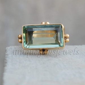 Cushion Cut Green Amethyst 925 Sterling Silver Ring, 18K Rose Gold, 18K Yellow Gold Prasiolite Ring, Green Prasiolite Zodiac Jewelry