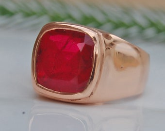 Pigeon Blood Ruby 925 Sterling Silver Ring, 18K Rose Gold, 18K Yellow Gold Dark Pink Red Ruby Ring, Statement Unique Gift Jewelry,