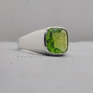 Peridot Sterling Silver Ring: Green Gemstone Signet, Zodiac Jewelry
