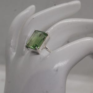 Emerald Cut Green Amethyst 925 Sterling Silver Ring, 18K Rose Gold, 18K Yellow Gold Prasiolite Ring, Prong Set Wedding Style Jewelry