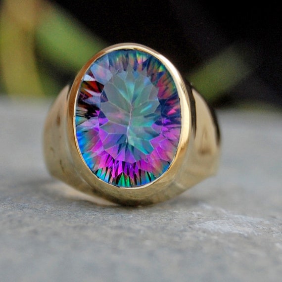 Colorful Mystic Topaz Stone with Purple, Green, and Blue Handmade Sterling Silver Colorful Mystic Topaz Stone with Purple, Green, and Blue Handmade Sterling Silver