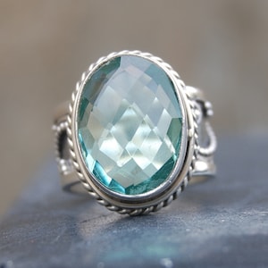 Green Apatite 925 Sterling Silver Ring, Oval Faceted Green Apatite Gemstone Ring Jewelry, Huge Unique Vintage Style Ring Jewelry