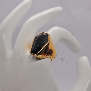 Dravite Tourmaline Signet Ring: Coffin Stone, 18K Gold Fill, Sterling Silver