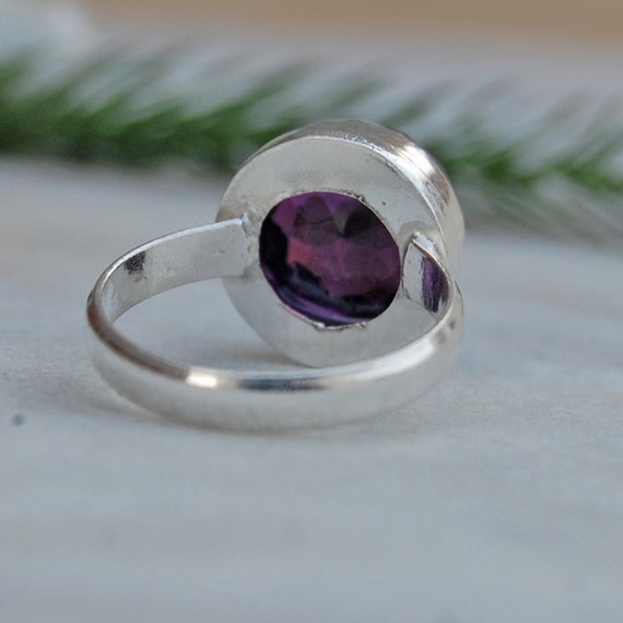 アメジスト スターリングシルバー リング：ラウンド ローズカット