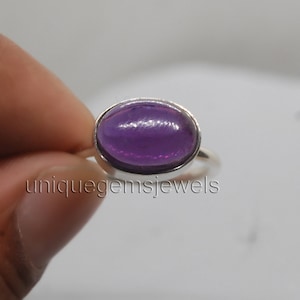 Oval Cab Purple Amethyst 925 Sterling Silver Ring, 18K Rose Gold, 18K Yellow Gold Ring, Purple Amethyst Dainty Stackable Minimalist Ring