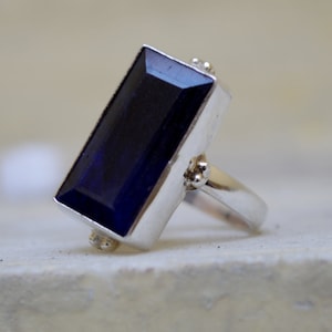 Huge Raw Blue Sapphire Gemstone 925 Sterling Silver Ring, 18K Rose Gold, 18K Yellow Gold  Ring, September Birthstone Solitaire Ring