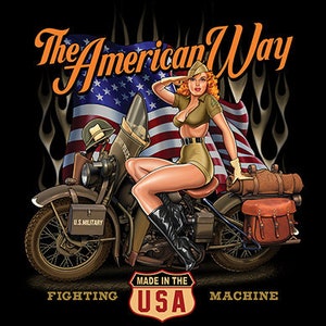 The American Way Pin Up Vintage Military Motorcycle Shirt