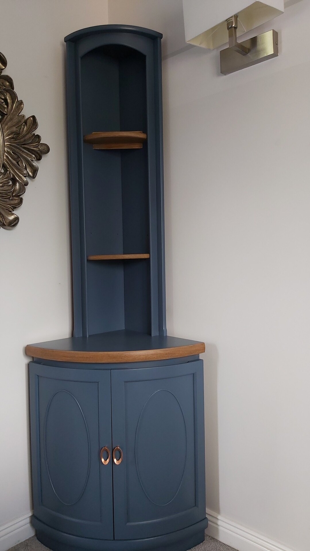 Vintage Wood Blue Corner Storage Display Cupboard Etsy UK