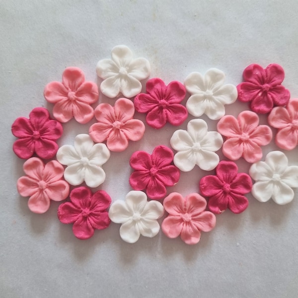 24 Blossoms - Pinks & White - Edible Sugar Cake Decorations / Toppers - Mothers Day