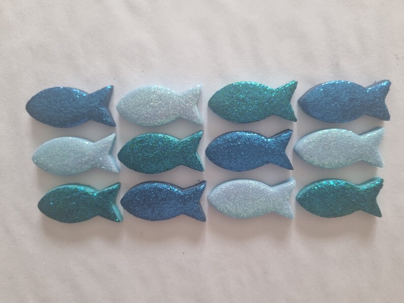 12 Glittery Fish - Blue Mix - Edible Sugar Cake Decorations / Toppers ...