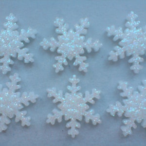 24 Glittery White Snowflakes - Edible Sugar Christmas / Frozen Cake Decorations / Toppers