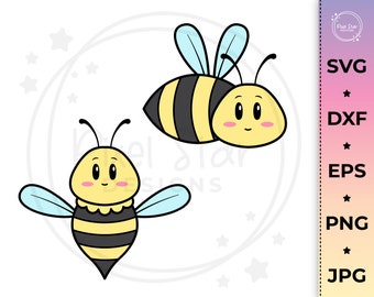 Kawaii Bee SVG, Bumble Bee Vector Graphics, Spring Clipart png, dfx, jpg, svg, eps. Commercial Use, Instant Download.