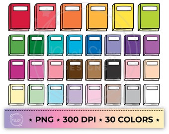 Book Clipart PNG Graphics in 30 Colors, Commercial Use, Instant Download.