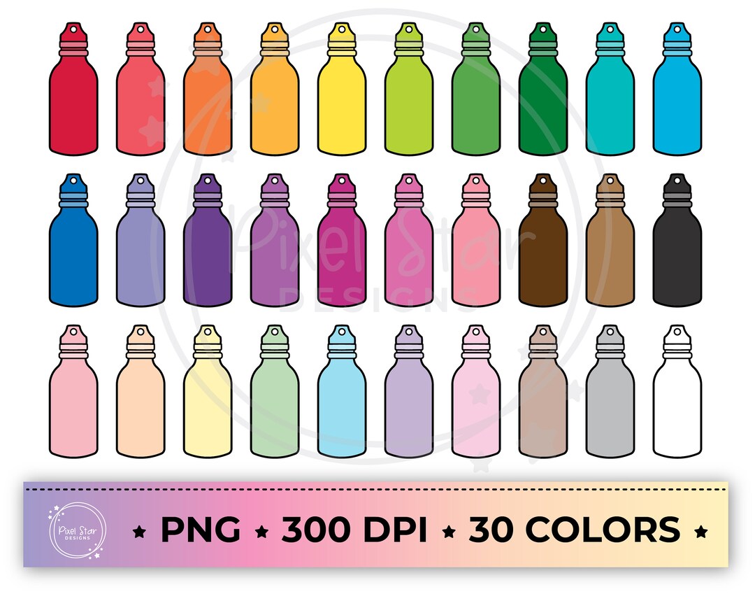 Water Bottle PNG Graphics in 30 Colors, Commercial Use, Instant