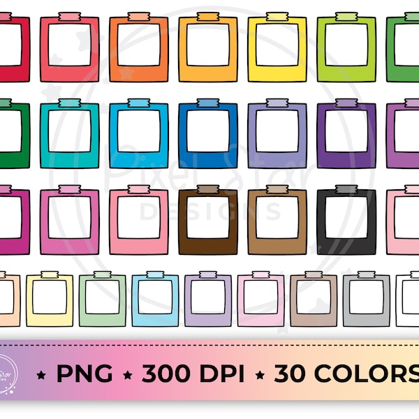 Instant Photo Clipart PNG Graphics in 30 Colors, Commercial Use, Instant Download.