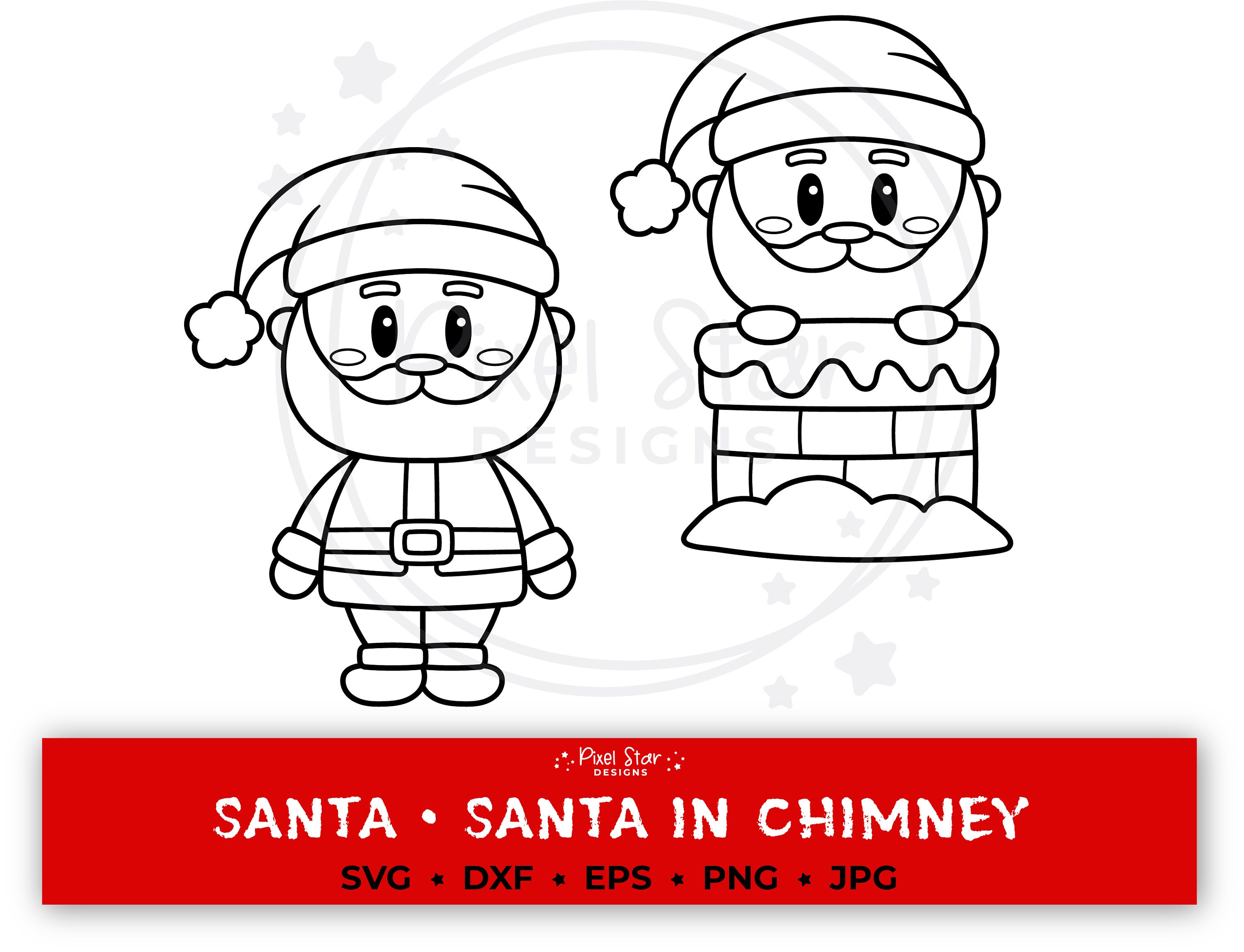 Santa and Santa in Chimney Outline Christmas Clipart, Png, Dfx, Jpg ...