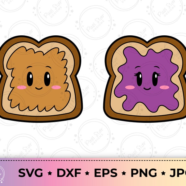 Peanut Butter and Jam Bread SVG, PB and Jelly Food Vector Graphics, Clipart png, dfx, jpg, svg, eps. Commercial Use, Instant Download.