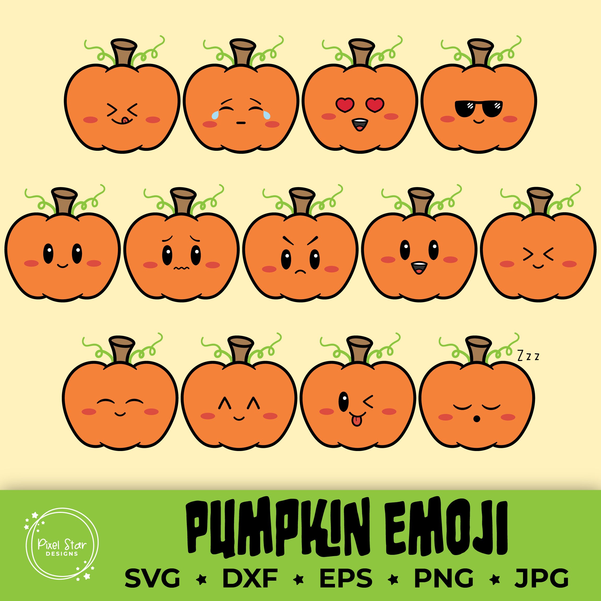 Kawaii Pumpkin Emoji Clipart Set Png Jpg Dxf Svg Eps Etsy