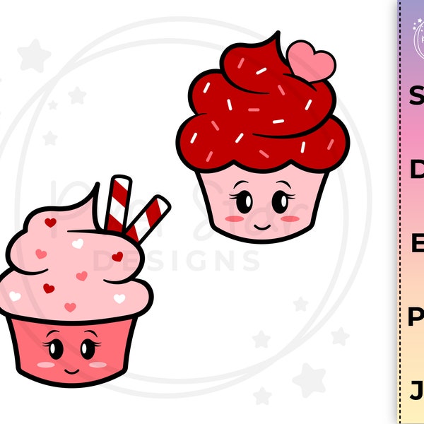 Kawaii Cupcake SVG, Cupcake Vector Graphics, Dessert Clipart, Cut File, png, dfx, jpg, svg, eps. Commercial Use, Instant Download.