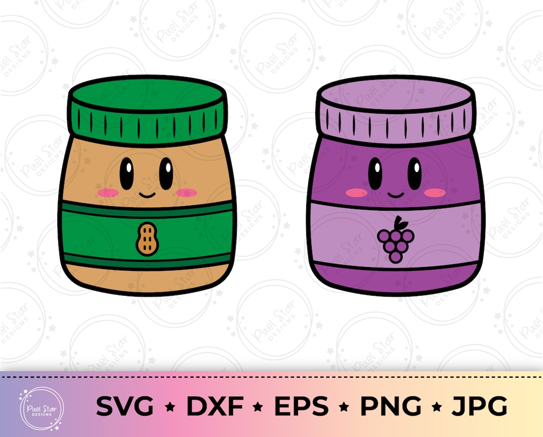 Peanut Butter and Jelly Jar SVG, Breakfast Food Vector Graphics, Clipart Png, Dfx, Jpg, Svg, Eps