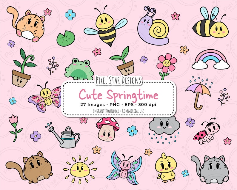 Cute Springtime Clipart, Spring PNG & Vector Graphics, Kawaii Critters ...