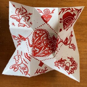 Puzzle Geldbörse Linoldruck | Faltendes georgisches Liebeszeichen | Vintage inspirierte Valentinstag