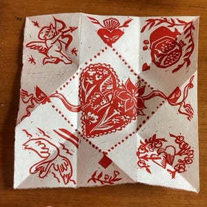 Puzzle Geldbörse Linoldruck | Faltendes georgisches Liebeszeichen | Vintage inspirierte Valentinstag