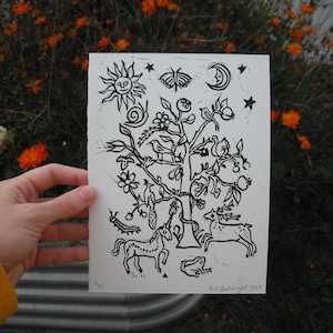 Tree of Life Print | Tapestry Inspired Linocut Print | Woodland Wall Art